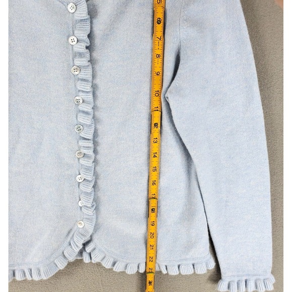 Pure Collection Sweater Womens 8/10 Light Blue Cashmere Cardigan Ruffle Trim - Picture 7 of 7